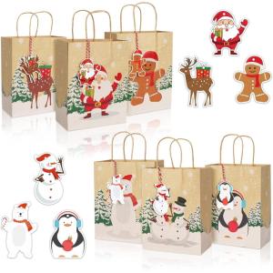 image:imageOurWarm 24 Pack Christmas Gift Bags with Matching Tags Kraft Holiday Gifts Bags with Festive Prints 9x7x4 Sturdy Christmas Goodie bags with Handle for Gifts to GiveParty FavorsGifts Wrapping