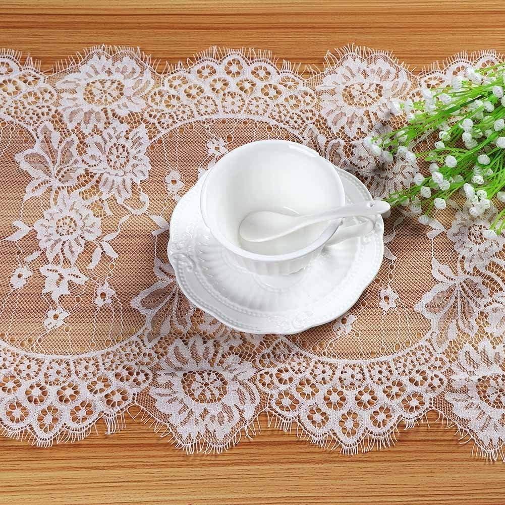 image:imageOurWarm 120in x 14in Vintage Wedding Lace Overlay Table Runner White Floral Lace Table Runners Chair Sash for Rustic Chic Boho Wedding Table Decor Baby amp Bridal Shower Party Decor
