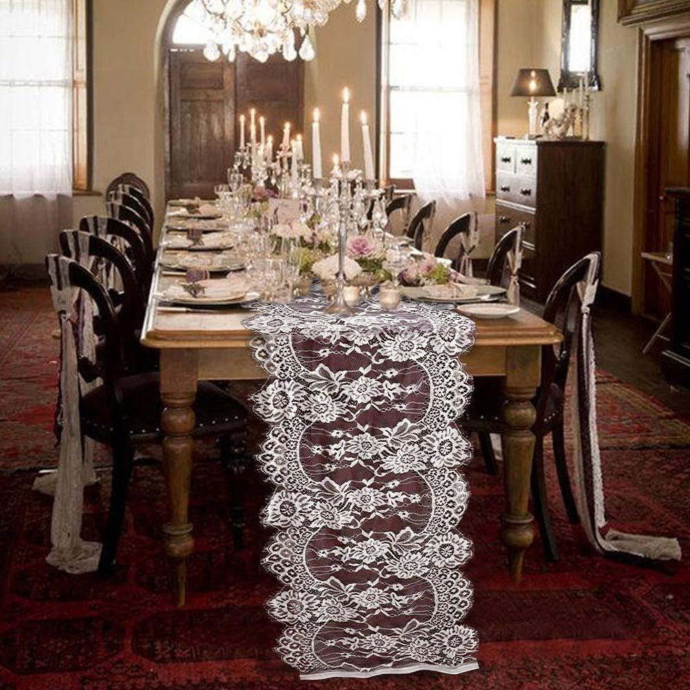 image:imageOurWarm 120in x 14in Vintage Wedding Lace Overlay Table Runner White Floral Lace Table Runners Chair Sash for Rustic Chic Boho Wedding Table Decor Baby amp Bridal Shower Party Decor