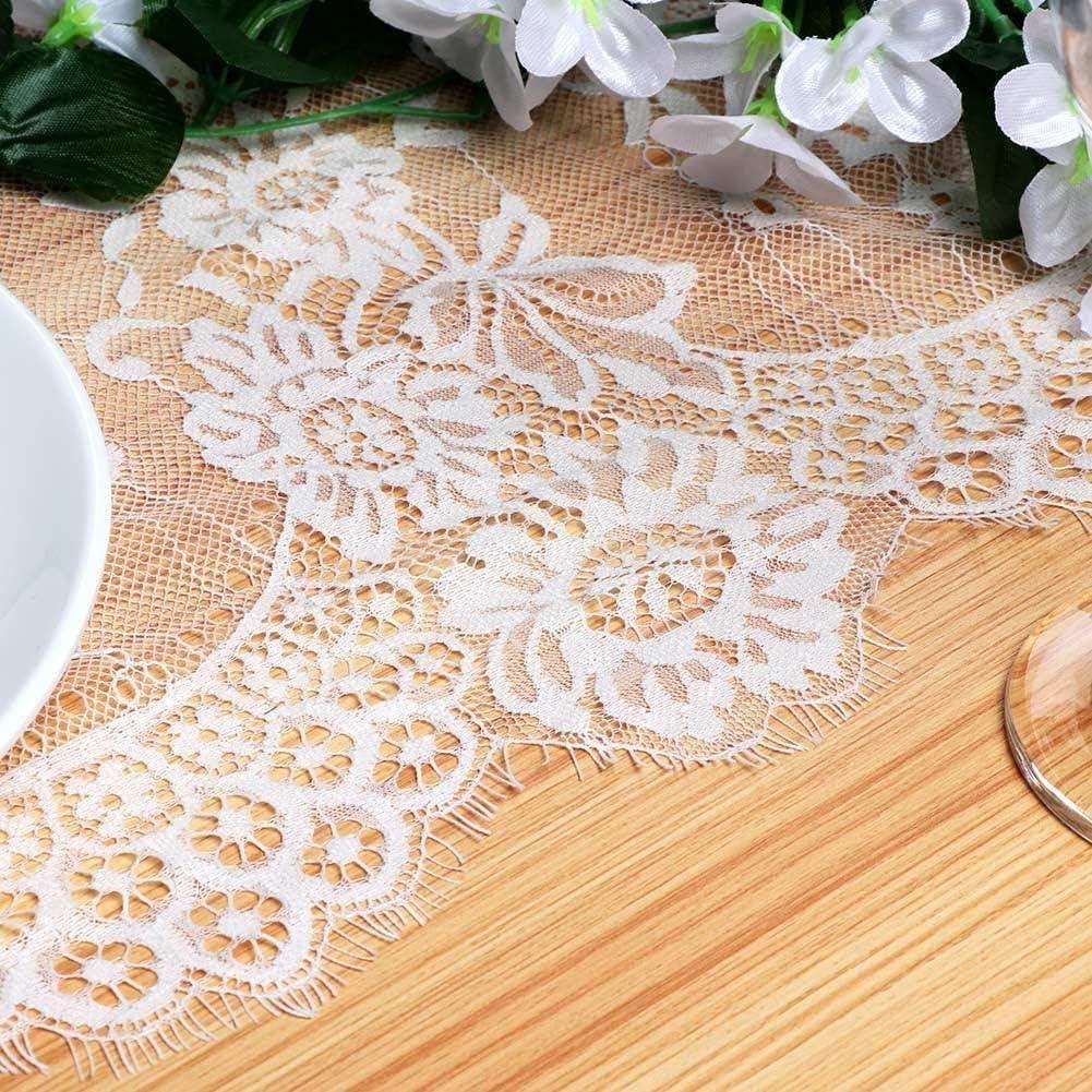 image:imageOurWarm 120in x 14in Vintage Wedding Lace Overlay Table Runner White Floral Lace Table Runners Chair Sash for Rustic Chic Boho Wedding Table Decor Baby amp Bridal Shower Party Decor