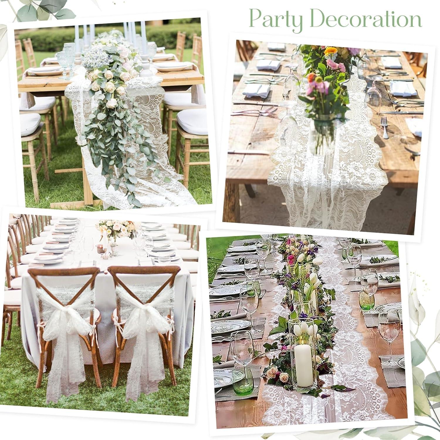 image:imageOurWarm 28 x 120 Inches Vintage Lace Wedding Table Runner White Floral Lace Table Runners for Rustic Chic Wedding Reception Table Decor Boho Wedding Bridal Shower Party Decorations