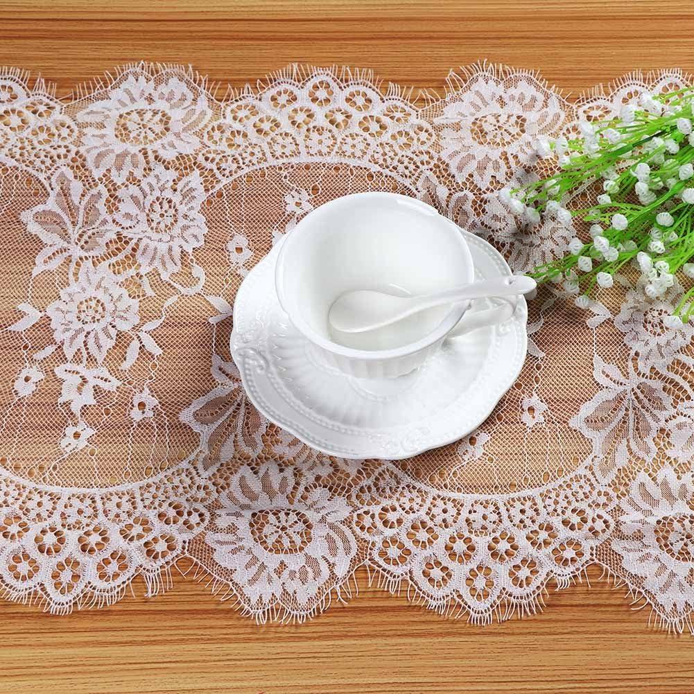 image:imageOurWarm 28 x 120 Inches Vintage Lace Wedding Table Runner White Floral Lace Table Runners for Rustic Chic Wedding Reception Table Decor Boho Wedding Bridal Shower Party Decorations