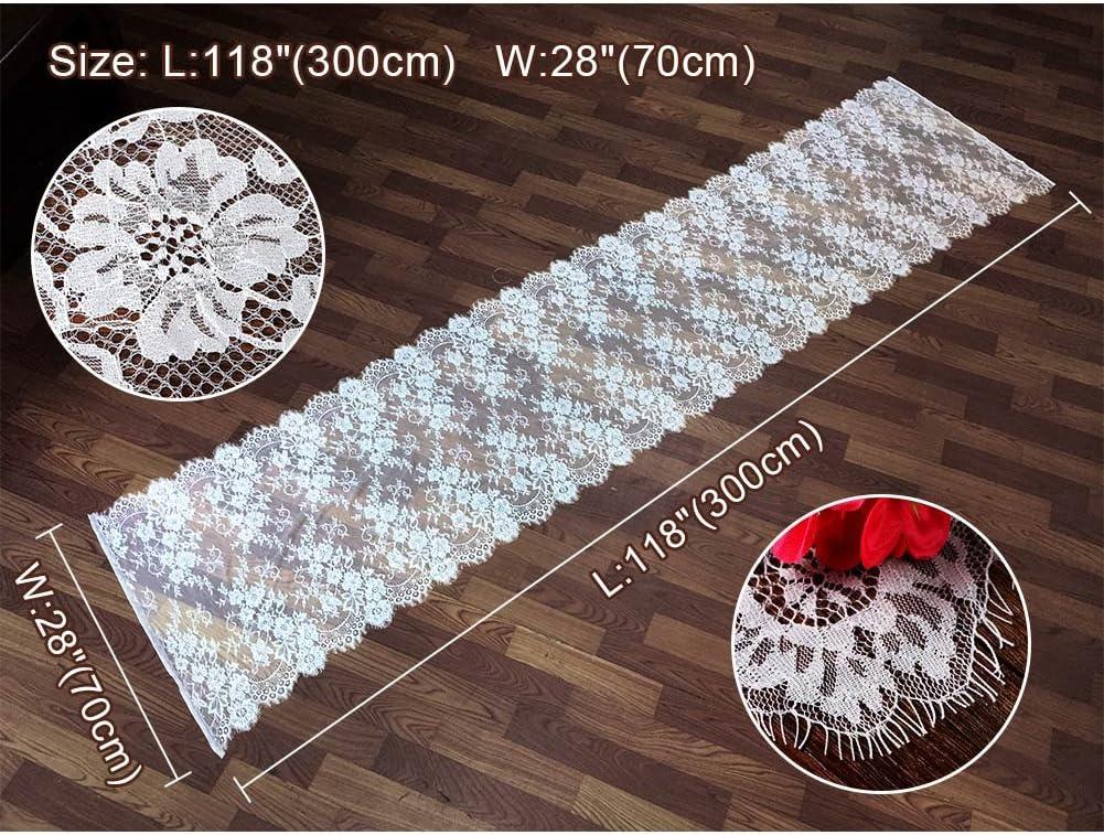 image:imageOurWarm 28 x 120 Inches Vintage Lace Wedding Table Runner White Floral Lace Table Runners for Rustic Chic Wedding Reception Table Decor Boho Wedding Bridal Shower Party Decorations