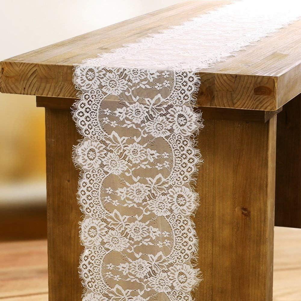 image:imageOurWarm 120in x 14in Vintage Wedding Lace Overlay Table Runner White Floral Lace Table Runners Chair Sash for Rustic Chic Boho Wedding Table Decor Baby amp Bridal Shower Party Decor