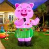 image:imageOurWarm 5FT Hawaiian Tropic Luau Party Decorations Inflatable Pig with Builtin LED Lights amp Blower Summer Blow Up Pig Dancing in Hula Skirt Tropical Inflatable for Yard Garden Beach Outdoor Decor