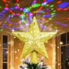 image:imageOurWarm Christmas Tree Topper Lighted Star Tree Topper Gold Christmas Tree Star with Adjustable Rotating Magic Rainbow Projector Lights 3D Hollow Star Tree Topper for Christmas Tree Decorations