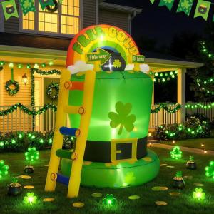 image:imageOurWarm 6FT St Patricks Day Inflatables Outdoor Decorations St Patricks Day Blow Up Inflatable Leprechaun Trap with Rainbow Pot of Gold Shamrock Ladder Saint Patricks Day Yard Garden Lawn Decor