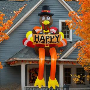 image:imageOurWarm 8FT Thanksgiving Inflatables Outdoor Decorations Sitting Inflatable Turkey Thanksgiving Blow ups for Outside with LED Lights Cute Turkey Decorations Outdoor for Roof Yard Party