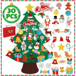 image:imageOurWarm DIY Felt Christmas Tree with 30pcs Glitter Ornaments 35 FT Felt Christmas Tree Set for Toddlers Xmas Gifts for Kids Christmas Crafts Home Door Wall Hanging Christmas Decorations