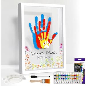 image:imageOurWarm Family Handprint Kit for 4 DIY Baby Handprint Set Keepsake Gifts with 50 PC Stickers amp 12 Paints Baby Footprint Kit Wooden Frame for New Parents Anniversary Newborn Adoption Day Gifts