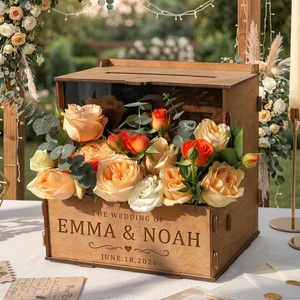 image:imageOurWarm Personalized Wedding Card Box with Names amp Date Custom Gift Card Box for Wedding with Flower Trough LaserCut Engraving Card Holder for Reception Bridal Shower Engagement Party Decor
