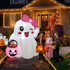 image:image5FT Cute Halloween Inflatables Ghost Blow Ups Outdoor with Pink Bow