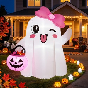 image:image5FT Cute Halloween Inflatables Ghost Blow Ups Outdoor with Pink Bow