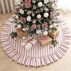 image:image60 Inch Vintage Christmas Tree Skirt Pink Striped Cotton Holiday Decor