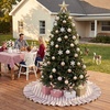 image:image60 Inch Vintage Christmas Tree Skirt Pink Striped Cotton Holiday Decor
