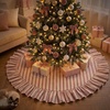 image:image60 Inch Vintage Christmas Tree Skirt Pink Striped Cotton Holiday Decor