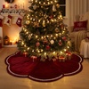 image:imageOurWarm 60 Inch Burgundy Velvet Christmas Tree Skirt Pearl Scalloped Trim