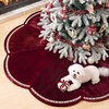 image:imageOurWarm 60 Inch Burgundy Velvet Christmas Tree Skirt Pearl Scalloped Trim