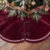 image:imageOurWarm 60 Inch Burgundy Velvet Christmas Tree Skirt Pearl Scalloped Trim