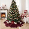 image:imageOurWarm 60 Inch Burgundy Velvet Christmas Tree Skirt Pearl Scalloped Trim
