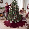 image:imageOurWarm 60 Inch Burgundy Velvet Christmas Tree Skirt Pearl Scalloped Trim