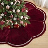 image:imageOurWarm 60 Inch Burgundy Velvet Christmas Tree Skirt Pearl Scalloped Trim
