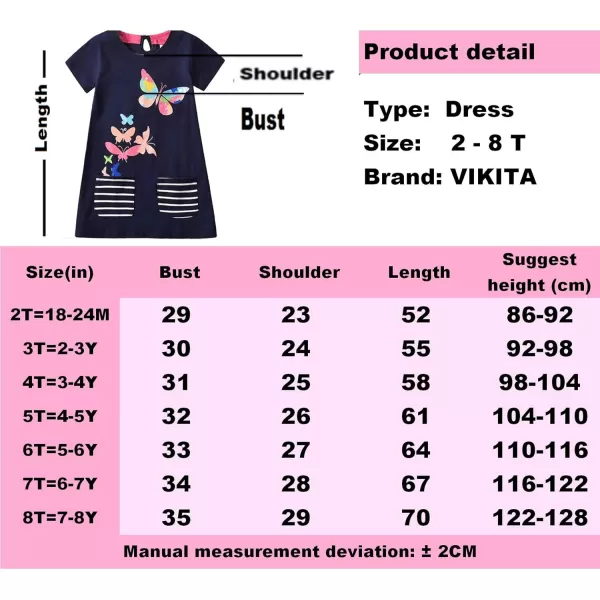 VIKITA Girls Casual Dresses Summer Girls Clothes Short Sleeve Toddler Cotton Dresses for Little Girl 28 YearsMs0320