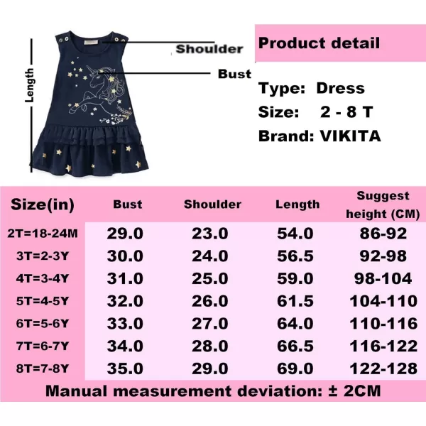 VIKITA Girls Casual Dresses Summer Girls Clothes Short Sleeve Toddler Cotton Dresses for Little Girl 28 YearsSh6888