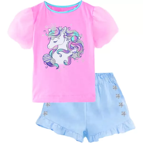 VIKITA Girls Cotton Outfits Sparkling Cute Cartton T Shirt Tank Top and Shorts Fashion Clothing Set for SummerPinkps5401