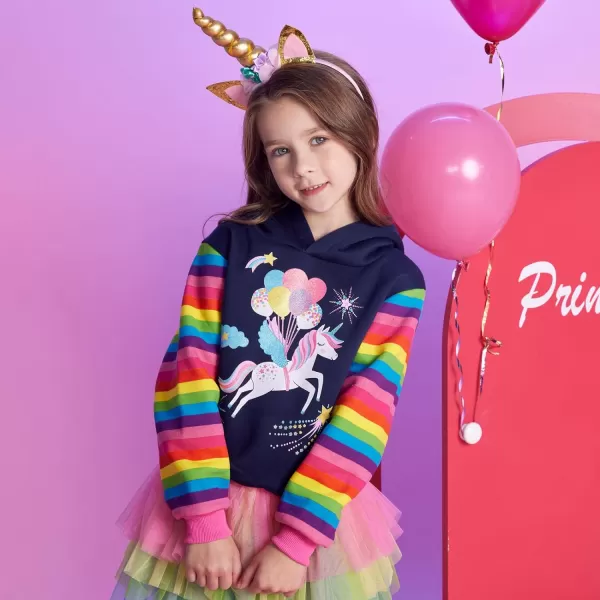 VIKITA Girls Fashion Hoodies Bright Rainbow Colors Sparkle Cartoon Pattern Long Sleeve Tops for Fall and WinterBluesw2106