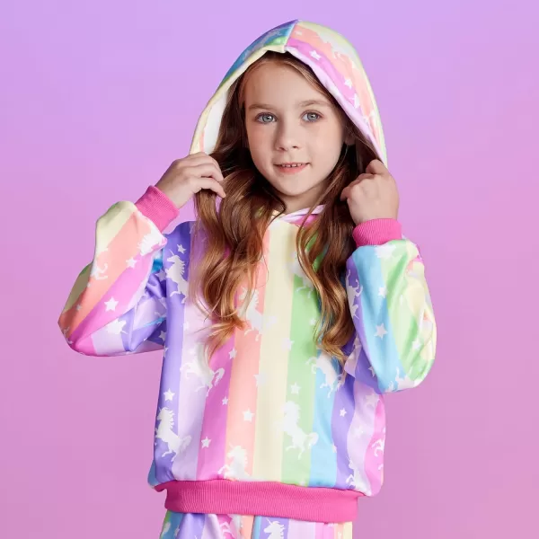 VIKITA Girls Fashion Hoodies Bright Rainbow Colors Sparkle Cartoon Pattern Long Sleeve Tops for Fall and WinterRainbowsw2105