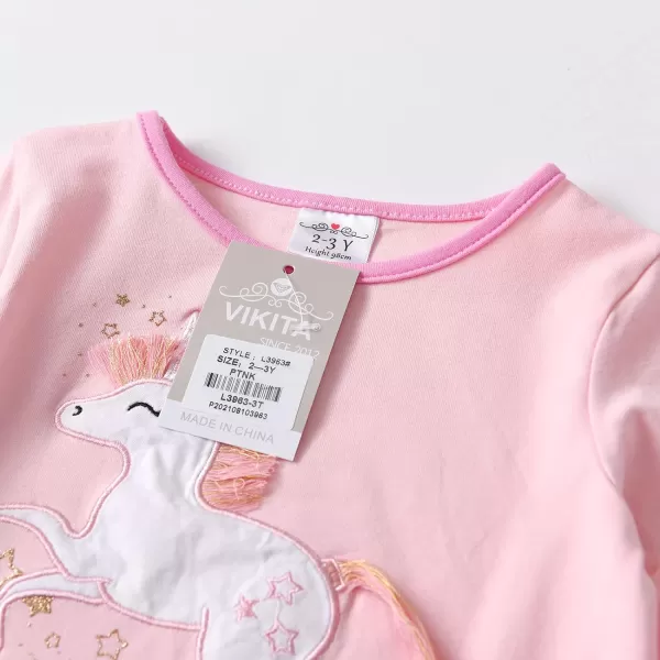 VIKITA Girls Long Sleeve Tees Layered Tulle Cotton Crewneck Sweatshirt Happy Horse Embroidery for Little Kids Fall WinterPinkl3963