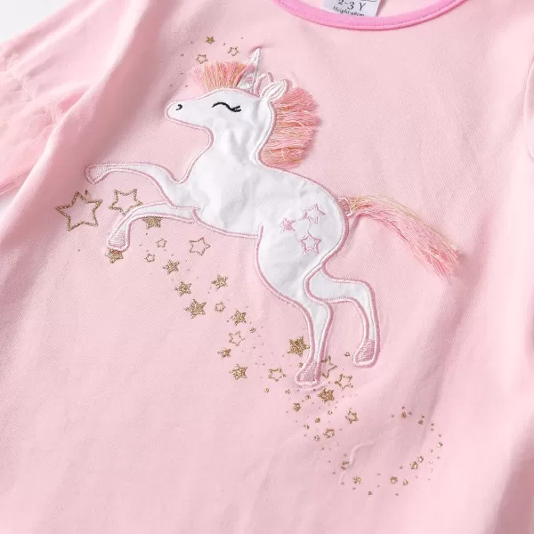 VIKITA Girls Long Sleeve Tees Layered Tulle Cotton Crewneck Sweatshirt Happy Horse Embroidery for Little Kids Fall WinterPinkl3963