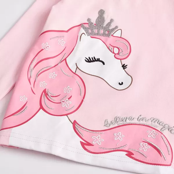 VIKITA Girls Long Sleeve Tees Layered Tulle Cotton Crewneck Sweatshirt Happy Horse Embroidery for Little Kids Fall WinterPinkl3970