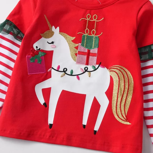 VIKITA Girls Long Sleeve Tees Layered Tulle Cotton Crewneck Sweatshirt Happy Horse Embroidery for Little Kids Fall WinterRedl7111