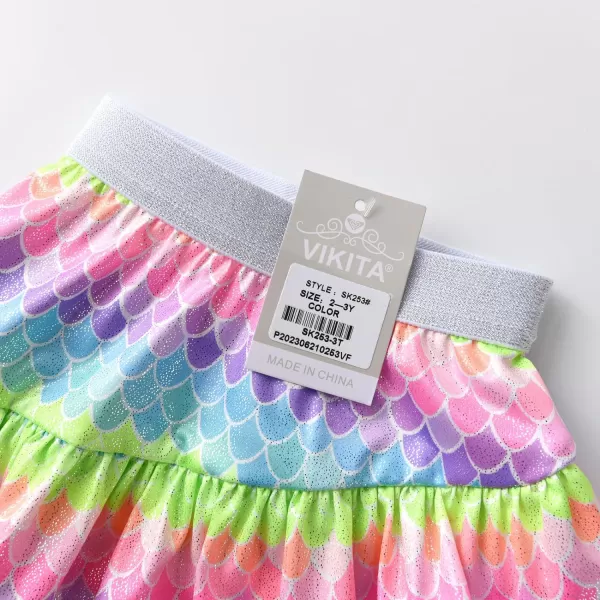 VIKITA Girls Ruffle Skirt Sparkling Scales Layered Skirt Hem Wrap Side Mini SkirtsRainbowsk253