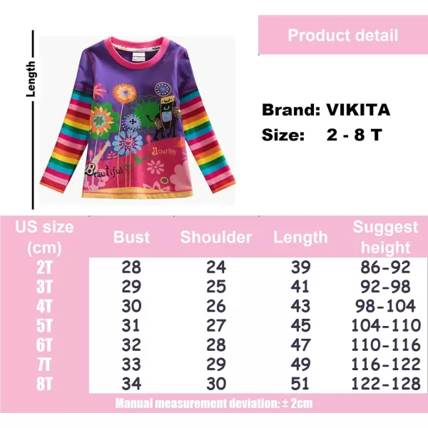 VIKITA Girls Shirts Winter Long Sleeve Girls Tops Toddler Girls Graphic Tees 212 YearsAl328