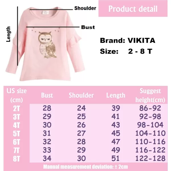 VIKITA Girls Shirts Winter Long Sleeve Girls Tops Toddler Girls Graphic Tees 212 YearsL5762