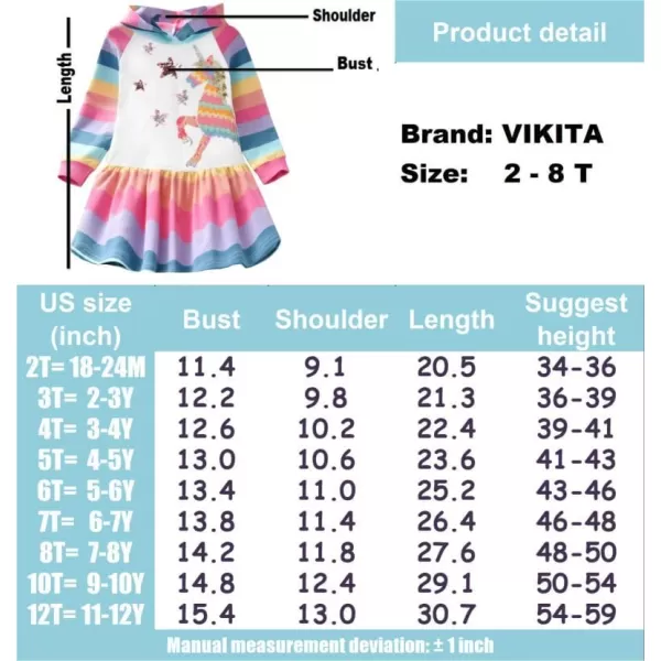 VIKITA Toddler Girls Dresses Winter Hoodie Clothes Colorful Sequins Long Sleeve Cotton Sweatshirt for Little Kids 38 YearsAlh7600