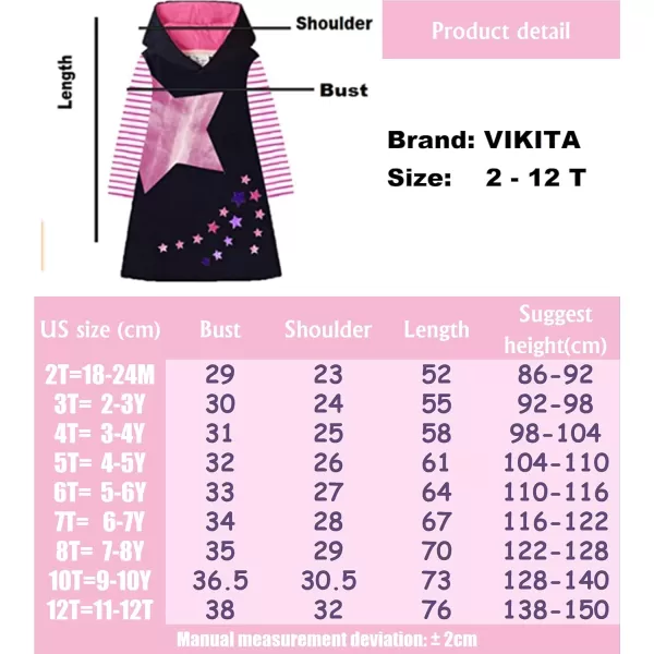 VIKITA Toddler Girls Dresses Winter Longsleeve Hooded Dress Cotton Casual Dresses with Pockets for 212 Years Old GirlsSmk7120