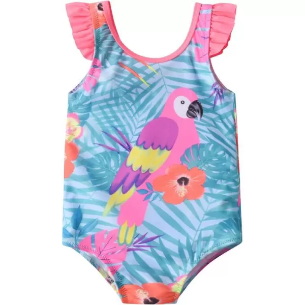 Girls One Piece Swimsuits Toddler Bathing Suit Cute Floral Sport Beach Swimwear for 310 YearsPink Parrotsm012