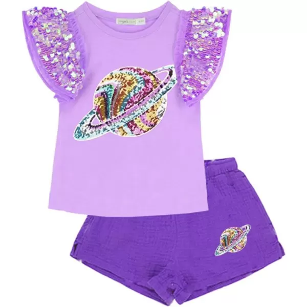 VIKITA Girls Cotton Outfits Sparkling Cute Cartton T Shirt Tank Top and Shorts Fashion Clothing Set for SummerPurpleps5402