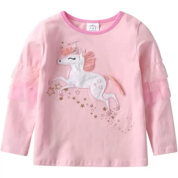 VIKITA Girls Long Sleeve Tees Layered Tulle Cotton Crewneck Sweatshirt Happy Horse Embroidery for Little Kids Fall WinterPinkl3963