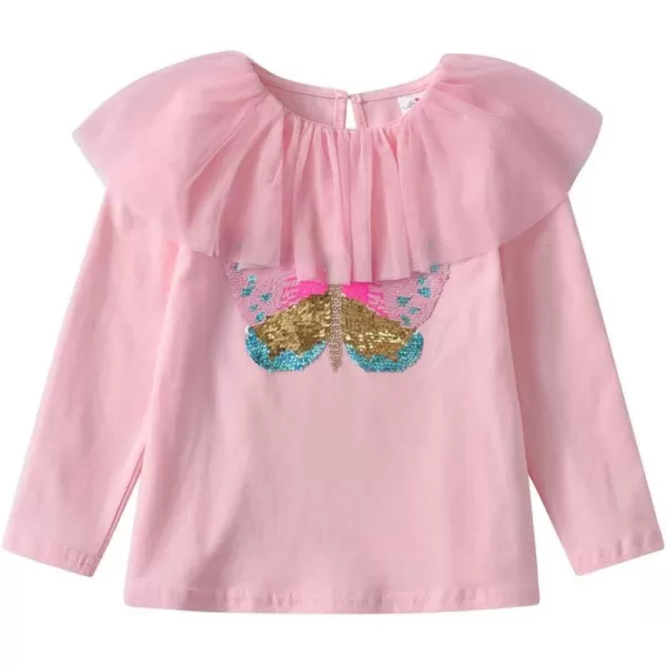 VIKITA Girls Long Sleeve Tees Layered Tulle Cotton Crewneck Sweatshirt Happy Horse Embroidery for Little Kids Fall WinterPinkl3975