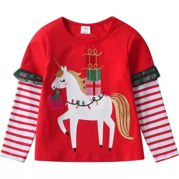 VIKITA Girls Long Sleeve Tees Layered Tulle Cotton Crewneck Sweatshirt Happy Horse Embroidery for Little Kids Fall WinterRedl7111