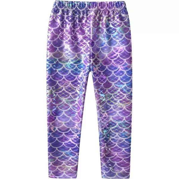 VIKITA Girls Stretch Leggings Shiny Scales Printed Tight Pants Fancy Colored for Birthday Party Halloween 212 YearsPurple Shiny Mermaidf5301