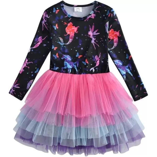 VIKITA Toddler Girls Dress Long Sleeve Ruffle Cotton Sweatshirt with Tutu for Birthday Party Dresses OutfitBlacklh4593