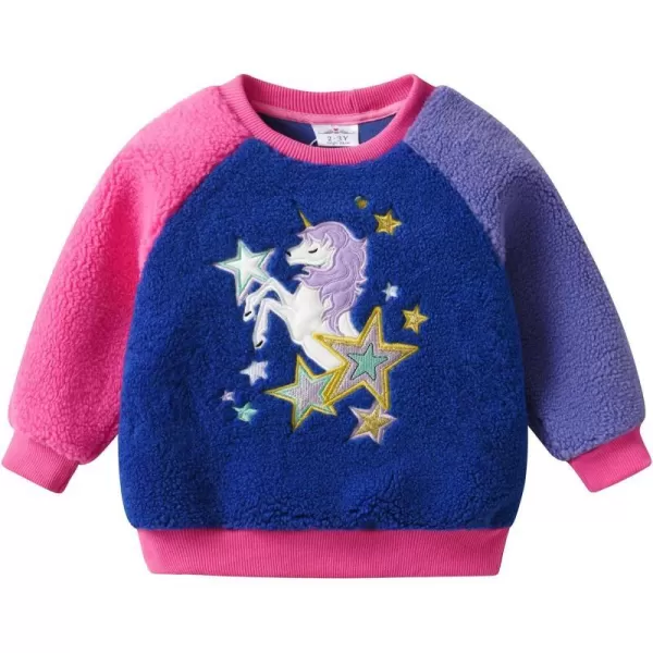 VIKITA Toddler Girls Fuzzy Sherpa Sweatshirt Long Sleeve Fleece Pullover Soft Warm Tops with Sparkle Cute CartoonDarkbluesw2111