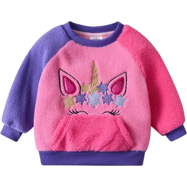 VIKITA Toddler Girls Fuzzy Sherpa Sweatshirt Long Sleeve Fleece Pullover Soft Warm Tops with Sparkle Cute CartoonPinksw2116