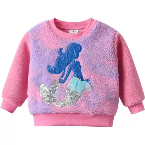 VIKITA Toddler Girls Fuzzy Sherpa Sweatshirt Long Sleeve Fleece Pullover Soft Warm Tops with Sparkle Cute CartoonPinksw3290